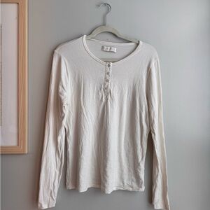 Abercrombie & Fitch White Long Sleeve Henley Top